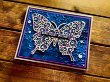 Silver Outlined Midnight Blue Colored Glitter Butterfly Birthday Wishes Card