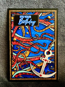 Red Octopus Tentacle Background with Silver Anchor It's Your Birthday Card