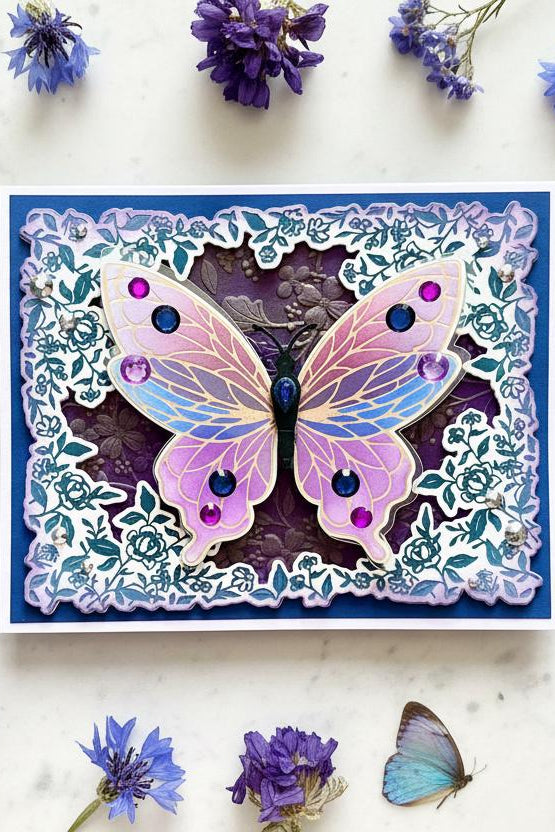 Flutter Wing Violet and Blue Butterfly Blank Card