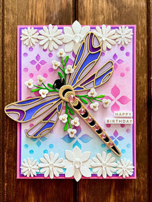 Floral Dragonfly Themed Happy Birthday Card