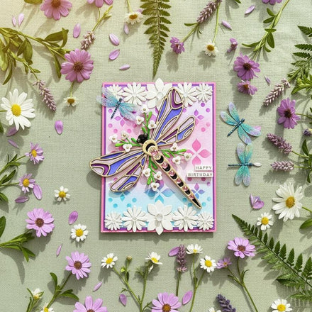 Floral Dragonfly Themed Happy Birthday Card