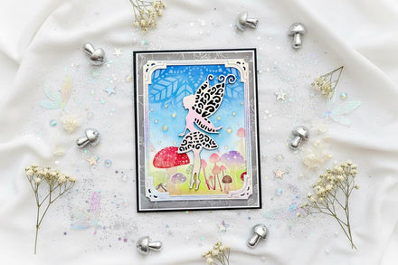 Silver Fairy and Mushrooms in a Frame Blank Card