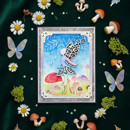 Silver Fairy and Mushrooms in a Frame Blank Card
