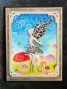 Silver Fairy and Mushrooms in a Frame Blank Card