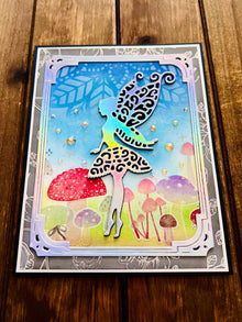 Silver Fairy and Mushrooms in a Frame Blank Card