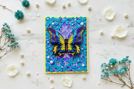 Dimensional Butterfly Blank Card: Teal Floral Frame, Pearls