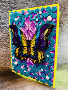 Dimensional Butterfly Blank Card: Teal Floral Frame, Pearls