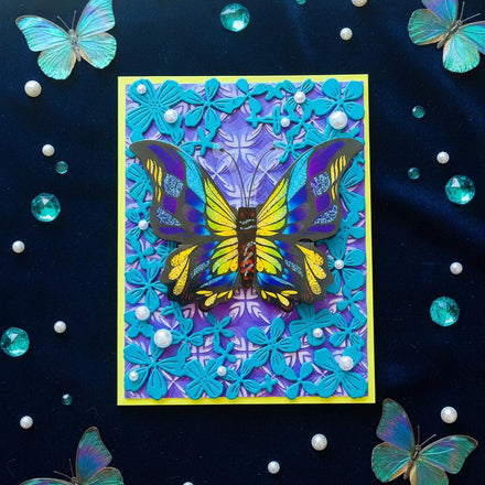 Dimensional Butterfly Blank Card: Teal Floral Frame, Pearls
