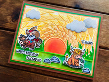 Cowboy Gnome and Cow Green Field with Large Sunset Happy Birthday Buckaroo Card