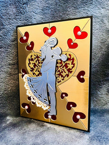 Gold Heart Wedding Card: Silver Bride and Groom Silhouette