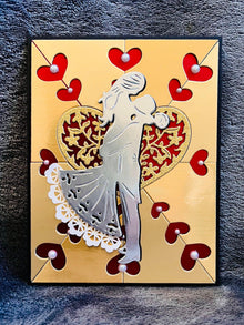Gold Heart Wedding Card: Silver Bride and Groom Silhouette