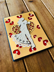 Gold Heart Wedding Card: Silver Bride and Groom Silhouette