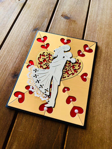 Gold Heart Wedding Card: Silver Bride and Groom Silhouette