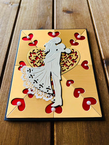 Gold Heart Wedding Card: Silver Bride and Groom Silhouette