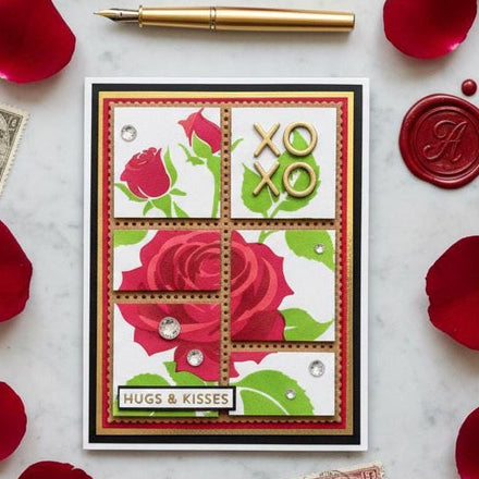 Postage Stamp Style Layout Rose XOXO Hugs and Kisses Card