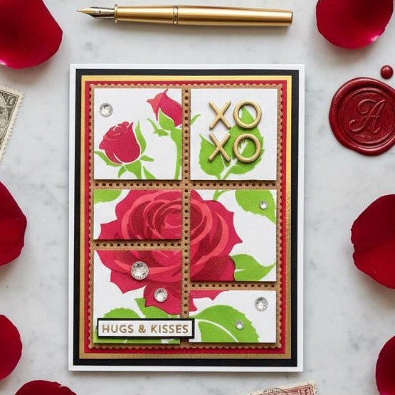 Postage Stamp Style Layout Rose XOXO Hugs and Kisses Card
