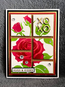 Postage Stamp Style Layout Rose XOXO Hugs and Kisses Card
