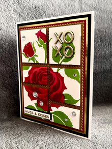 Postage Stamp Style Layout Rose XOXO Hugs and Kisses Card
