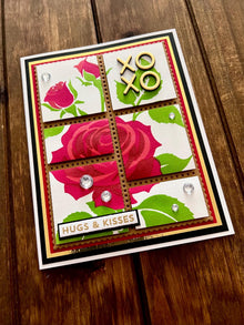 Postage Stamp Style Layout Rose XOXO Hugs and Kisses Card