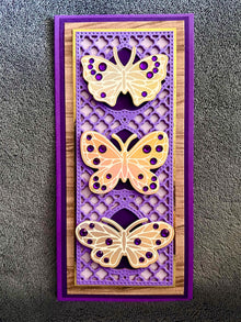 Gold Bejeweled Butterfly Trio Purple Mini Slimline Blank Card