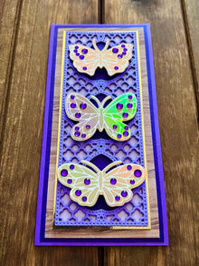Gold Bejeweled Butterfly Trio Purple Mini Slimline Blank Card