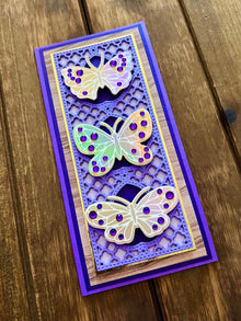 Gold Bejeweled Butterfly Trio Purple Mini Slimline Blank Card