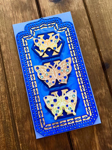Gold Bejeweled Butterfly Trio Blue Mini Slimline Blank Card