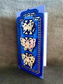Gold Bejeweled Butterfly Trio Blue Mini Slimline Blank Card