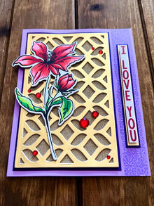 Single Red Flower on Gold Decorative Cutout Panel I Love You Card