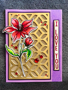 Single Red Flower on Gold Decorative Cutout Panel I Love You Card