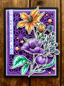 Orange and Purple Floral Spray Geometric Background Thinking of You Card
