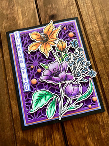 Orange and Purple Floral Spray Geometric Background Thinking of You Card