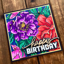 Large Purple, Red and Pink Floral Blooms Happy Birthday Card