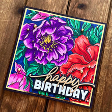 Large Purple, Red and Pink Floral Blooms Happy Birthday Card