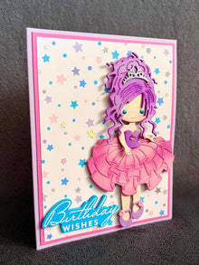 Purple Haired Princess and Star Background Birthday Wishes Card