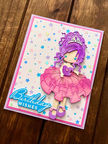 Purple Haired Princess and Star Background Birthday Wishes Card