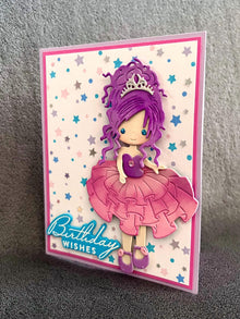 Purple Haired Princess and Star Background Birthday Wishes Card