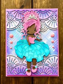 Pink Haired Princess in Pink and Blue Dress Blank Card