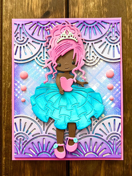 Pink Haired Princess in Pink and Blue Dress Blank Card