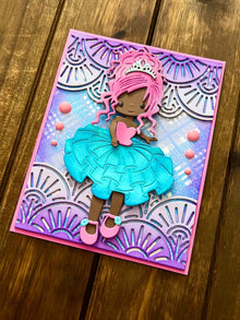 Pink Haired Princess in Pink and Blue Dress Blank Card