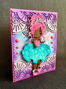 Pink Haired Princess in Pink and Blue Dress Blank Card