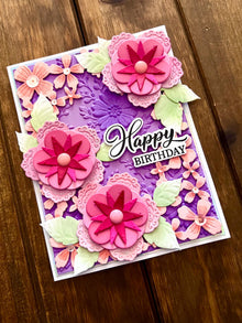 Fancy Stylized Pink Floral Trio Happy Birthday Card
