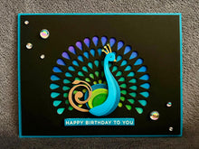 Stylized Peacock with Plume Cutout Happy Birthday to You Card
