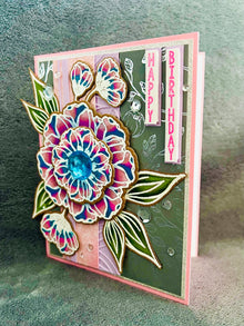 Bold Pink and Blue Ombre Blooms Happy Birthday Card