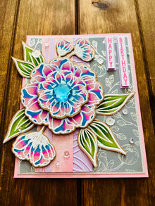 Bold Pink and Blue Ombre Blooms Happy Birthday Card