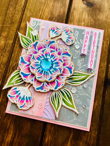 Bold Pink and Blue Ombre Blooms Happy Birthday Card