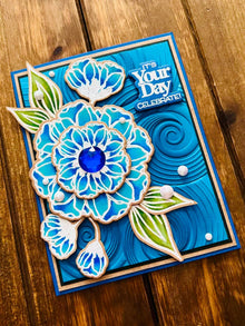 Bold Blue Blooms with Swirl Background Its Your Day Celebrate Card