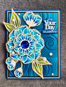 Bold Blue Blooms with Swirl Background Its Your Day Celebrate Card