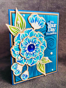 Bold Blue Blooms with Swirl Background Its Your Day Celebrate Card