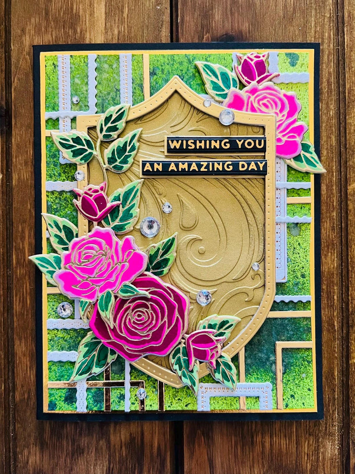 Rose Adorned Shield Wishing You An Amazing Day Card
